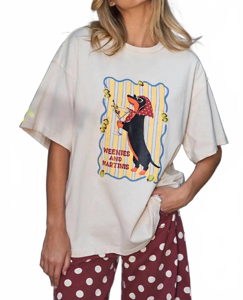 NEW EE:SOME soft washed weenies graphic top in bone